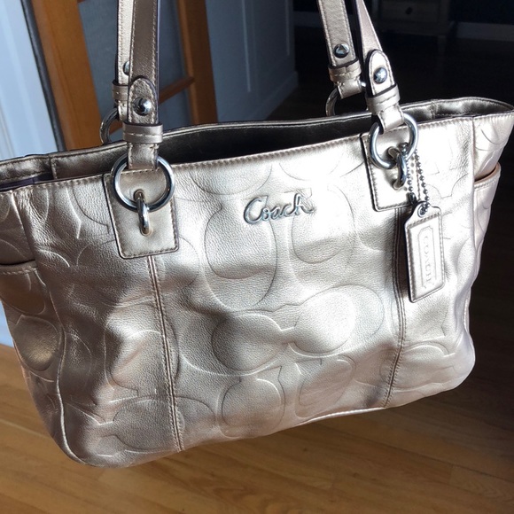 Coach Bags Metallic Gold Coach Bag With Purple Satin Lining Poshmark
